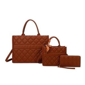 Quilted 3 in 1 Fashion Bag with Scarf in Brown